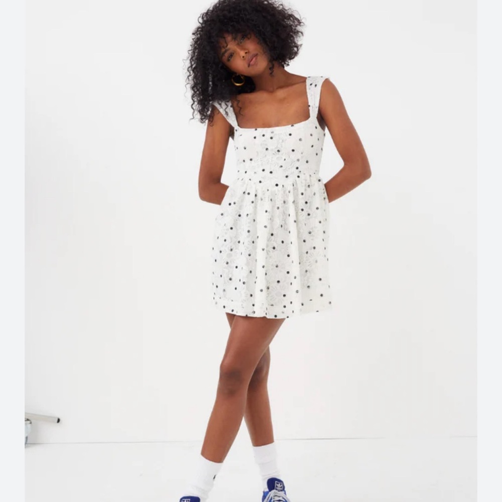 NEW for love and lemons white and black polka dot dress size small